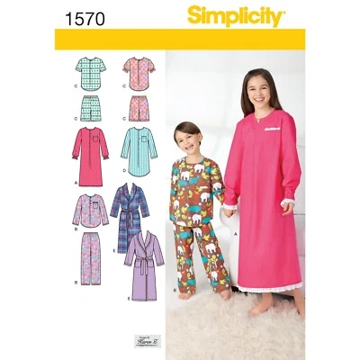 SIMPLICITY 1570 CHILDS UNISEX NIGHTWEAR Sewing Pattern Size 3 - 8 Years EASY - Image 1 of 4