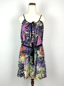 Vestido para mujer Fate 14 XL arte abstracto estampado moderno seda fluido cinturón de noche hippie - Imagen 1 de 10