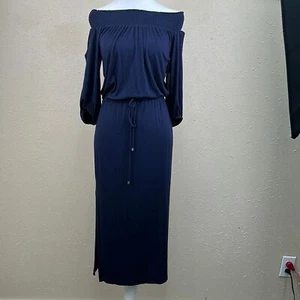 VESTIDO MIDI AZUL MARINO ABERTURA LATERAL ELLA MOSS BELLA TALLA M NUEVO CON ETIQUETAS - Imagen 1 de 11