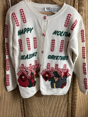 винтажный рождественский свитер кардиган кокетка страны клетку бабушка уродливый - Изображение 1 из 4