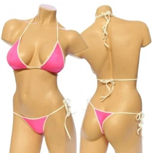 Juego de bikini para mujer de dos tonos con corbata lateral. HE-3001-T rosa/blanco - Imagen 1 de 2
