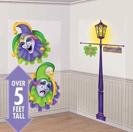 MARDI GRAS Scene Setter Wall Decoration New Orleans photo backdrop Court Jesters - Image 1 of 1