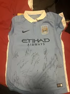 Man City 2014-15 Full Team Signed Shirt Aguero Kompany - Picture 1 of 1