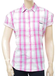 Pepe Jeans Pink Checkered Short Sleeve Shirt Women Heron Pink Portobello - Picture 1 of 10
