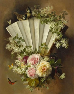 Paul De Longpre Roses And Blossoms Butterflies And Birds Canvas Print 16 x 20 - Picture 1 of 5