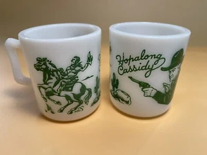 VTG 1950s Green Hopalong Cassidy Childs Milk Mug Cup Hazel Atlas White Glass EUC - Picture 1 of 5