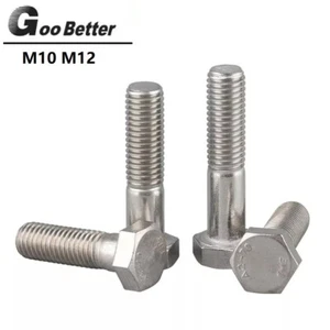 M10 M12 PART THREADED HEXAGON HEAD BOLTS HEX SCREWS A2 STAINLESS STEEL  - Picture 1 of 7