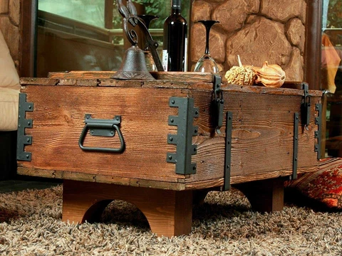 Coffee table chest end table vintage style cottage storage trunk chest box Cover