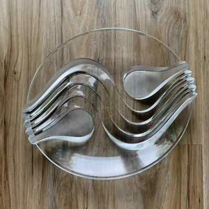 ANCHOR HOCKING Cut Glass Serving Dish Modern Waves Oval Etched Large Size - Picture 1 of 5