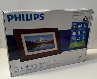Philips 10" LED Mahogany Wood Frame Picture Wall Digital Desk Photos Panel - Image 1 of 4