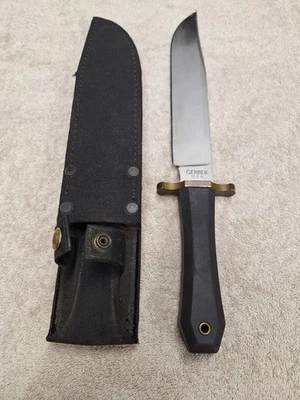 Gerber 5978 Fixed Coffin Handled Bowie Knife with Sheath - Image 1 of 4
