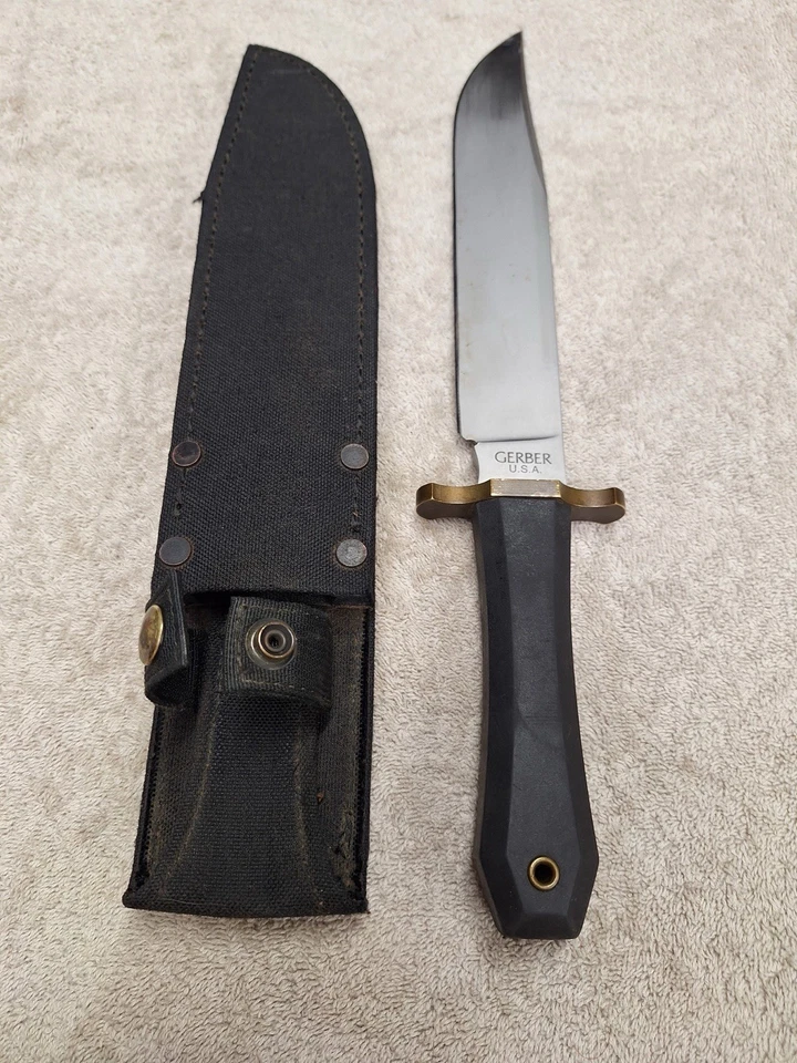 Gerber 5978 Fixed Coffin Handled Bowie Knife with Sheath - Image 1 of 4