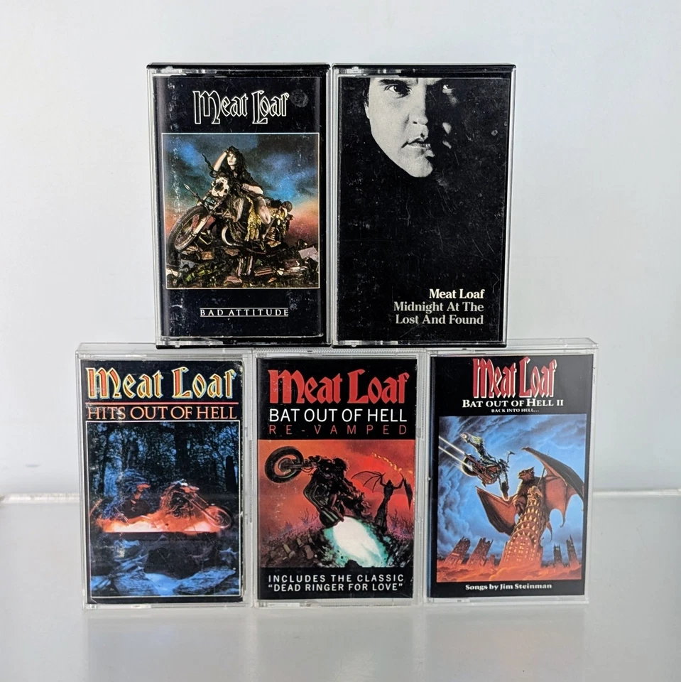 5 Meat Loaf Cassette Tape Bat Out Of Hell Lost Found Bad Attitude Hard Rock Hits - Image 1 of 4