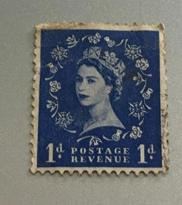 Great Britain Postage Stamp Queen Elizabeth II 1d : Used Blue GB-16 - Picture 1 of 2