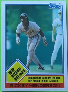 1983 Topps (1982 Record Breaker) #2 Rickey Henderson Baseball Card (Oakland A's) - Foto 1 di 4