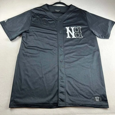 Camiseta deportiva de béisbol con botones con logotipo de Ninth Hall NH negra de malla para hombre talla XL Y2K Foto 1 de 4