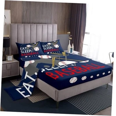  儿童棒球游戏床单套装尺寸海军蓝床单适用于大号15张 — 第 1/4 张图片