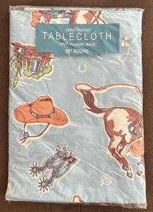 HomeTrends Tovaglia in Vinile con Schienale in Flanella 60” Rotonda Western•Cowboy•Cavallo•NUOVA - Foto 1 di 13