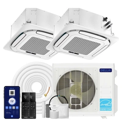 Cassette de techo 27K BTU 2 zonas (9K+18K) mini aire acondicionado dividido con calefacción Foto 1 de 4