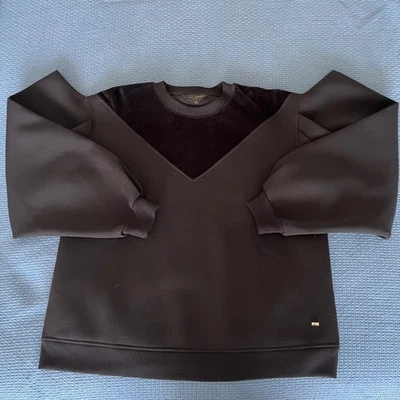 Ted Baker Black Velvet Trim Balloon Sleeve Sweatshirt Pullover Top - Image 1 of 4