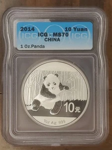 2014 ICG MS 70 Chinese Silver Panda 10 Yuan Coin- 1 Troy Ounce .999 Fine-China - Picture 1 of 4