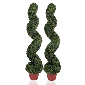 Par de árboles espirales topiarios artificiales para exteriores plantas de boj para jardín y hogar - Imagen 1 de 8