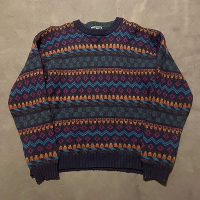 VTG Woolrich Fair Isle Aztec Geometric Pattern Wool Knit Sweater L Handframed - Image 1 of 4