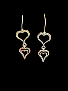 Silpada 925 Sterling Silver Spread Love Double Heart Dangle Vtg Earrings W1765 - Picture 1 of 3