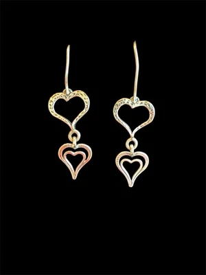 Silpada 925 Sterling Silver Spread Love Double Heart Dangle Vtg Earrings W1765 - Image 1 of 3