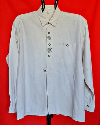 CAMICIA UOMO VINTAGE AUTENTICA TRACHTEN TYROL OKTOBERFEST DIRNDL AVORIO:US16/EU41 - Immagine 1 di 4