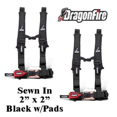 2 Sand Rail Car Dragonfire H-Style 4 Point Sewn In Style Harness Black 2" w/Pads - Image 1 of 2