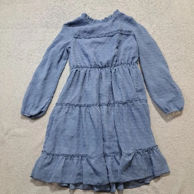 Grace Karin Girls Ruffle Tiered Long Sleeve Blue Swiss Dot Dress Size 12Y - Image 1 of 4