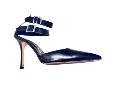 ZAPATOS MANOLO BLANHNIK SCHIAVOCLO CARPETTO NERO CORREA AL TOBILLO CUERO NEGRO 8B Foto 1 de 4