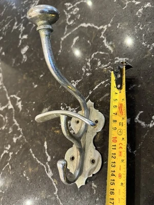RARE VINTAGE CHROMED BRASS HAT AND COAT HOOK---CLASSIC ART NOUVEAU---HEAVY DUTY - Image 1 of 4