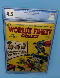 World's Finest Comics #9 Hitler WWII Cover Batman Superman DC 1943 CGC 4.5 - Picture 1 of 2