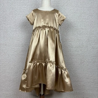 Joyfolie Mia Joy Dress Girls 8 Gold Lorelei Short Sleeve Tiered Lined Shimmer - Image 1 of 4