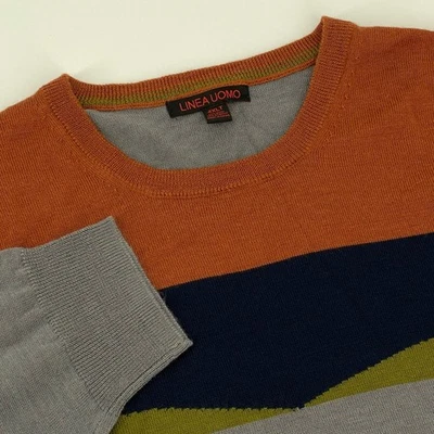 Linea Uomo Sweater Mens 4XLT ColorBlock Crewneck Sweater Wool Blend Long Sleeve - Image 1 of 4
