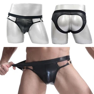 Männer Kunstleder Jock Strap Wet-Look Slip String Unterhose Dessous Hinten Offen - Bild 1 von 7