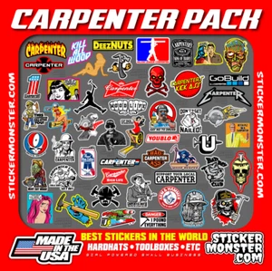 CARPENTER PACK 50+ Hard Hat Stickers HardHat Sticker & Decals, Carpentero - Picture 1 of 13