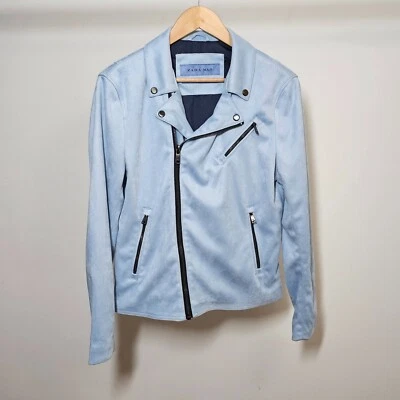 Zara Men's Baby Blue Faux Suede Leather Biker Moto Jacket - Image 1 of 4
