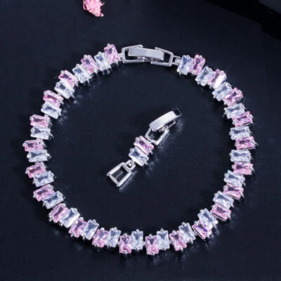 Brazalete Tenis Baguette Circonita Cúbica Multicolor Chapado en Plata Joyería de Boda Foto 1 de 4