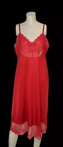 VTG Vanity Fair Red Lace Nylon Slip Dress SZ 38 Shiny Satiny Chiffon USA - Picture 1 of 8
