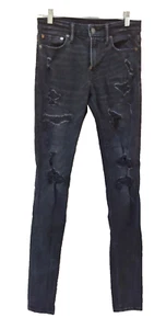 American Eagle X Young Money Mens Jeans 30 34 Stacked Skinny Distressed Black - Picture 1 of 7