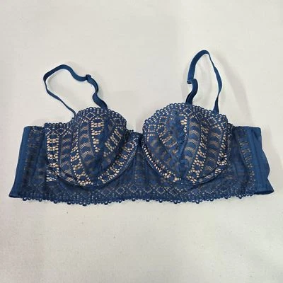 Adore Me Women Bra 36B Blue Mavis Balconette Underwired Lace Adjustable Straps - Image 1 of 4
