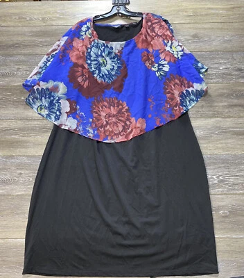 Vestido Mile Gabrielle Talla 3X Azul Negro Mujer Floral En Capas Acampanado Elástico Foto 1 de 4