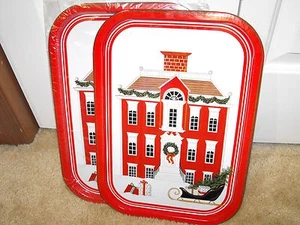 Set of 2 Decorative Holiday Metal Serving Trays By Schmid 15.5" x 11" Dated 1987 - Picture 1 of 3