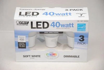 NIDB Feit Electric LED 40 Watt 450 Lumens Dimmable Omni Directional Bulbs 3 Pk - Image 1 of 3