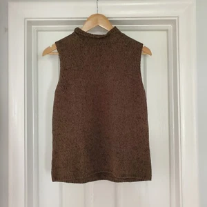 Valerie Stevens Sleeveless Knitted Turtle-Neck Top brown black PL - Picture 1 of 6
