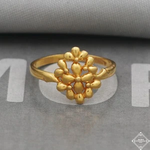 22k 916 Yellow Gold Ring, 22 Keret Fine Gold Indian Handmade Hallmark Jewelry - Picture 1 of 7