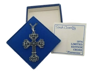 SARAH COVENTRY FLORENTINE Cross Pendant Necklace 1974 Ltd Edition Signed 23" VTG - Picture 1 of 5